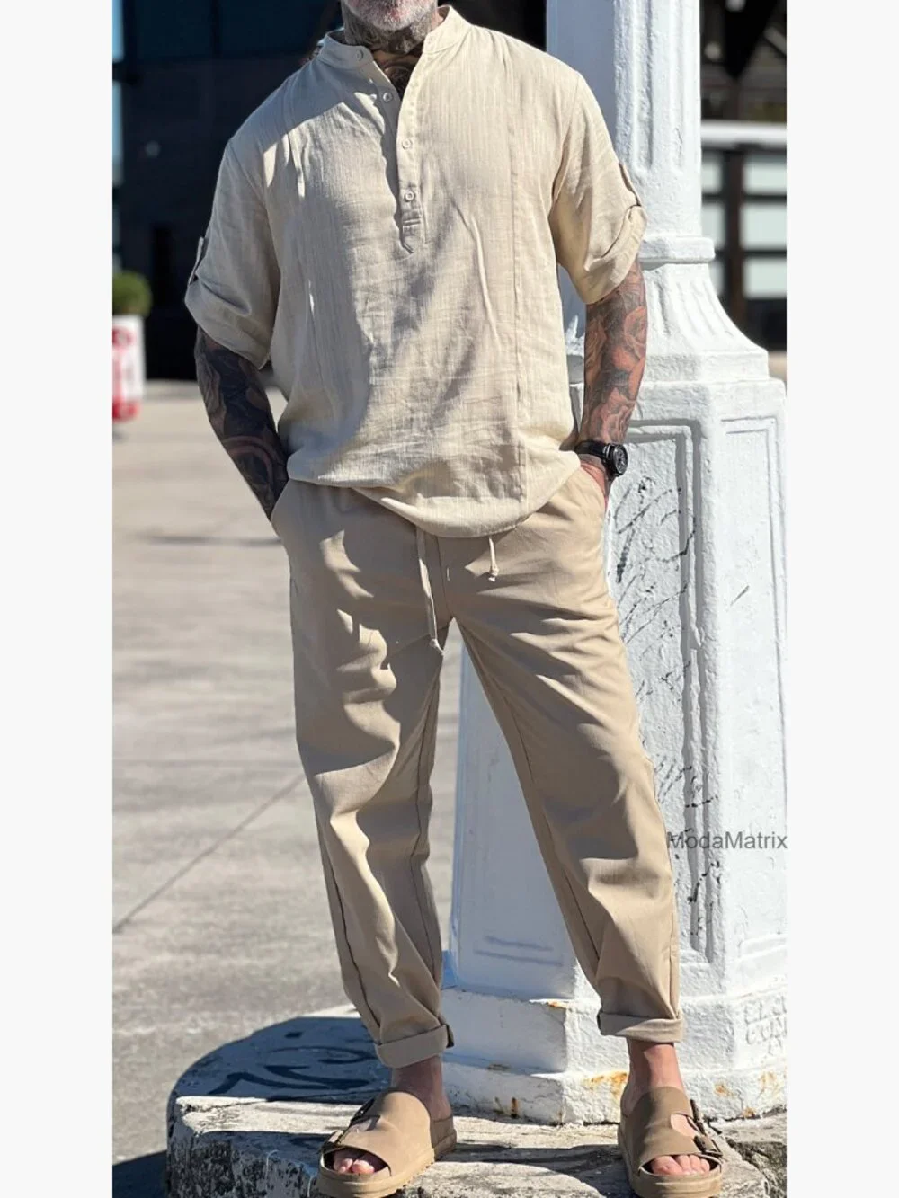 Men's Linen Pants Elastic Waist Drawstring Casual Summer Lightweight Trousers
